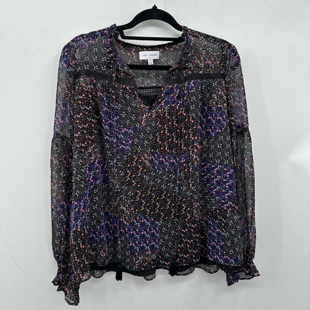 LOST & WANDER Sweet Surrender woman floral lightweight boho peasant top MED - Picture 2 of 14